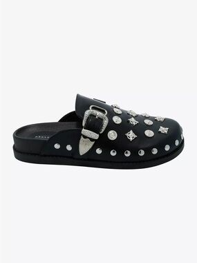 NWOB Azalea Wang Black & Silver Studded Mules
